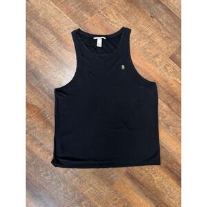 Victoria's Secret Black Tank Top Medium Gold VS Logo Modal Sleeveless